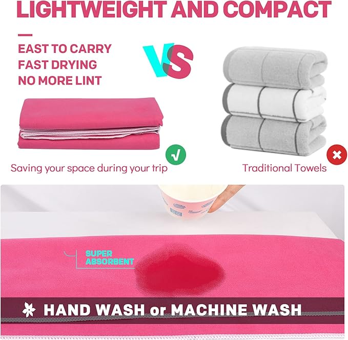 HOEAAS 2 Pack Microfiber Camping Towels