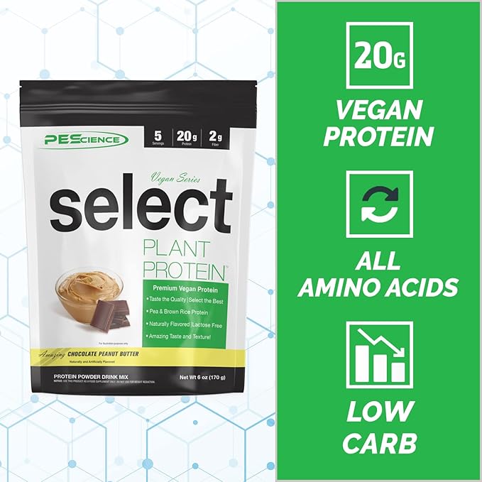 PEScience Select Vegan Plant Based Protein Powder, Chocolate Peanut Butter, 5 Serving, Premium Pea and Brown Rice Blend