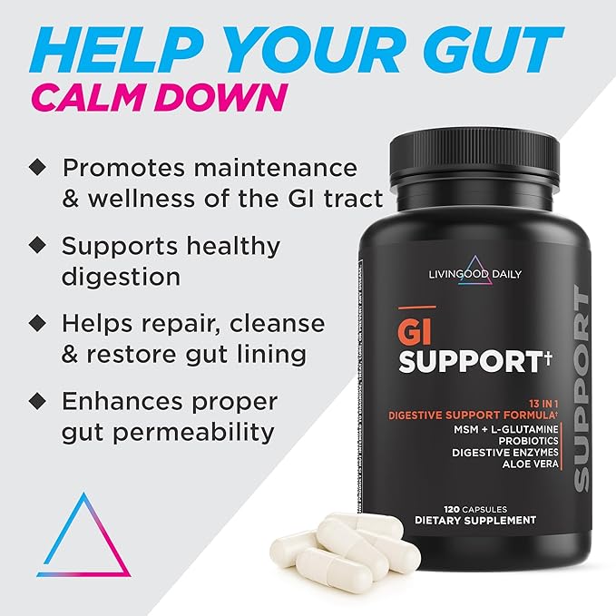 Livingood Daily Gut Cleanse Detox for Women & Men, GI Support (120 Vegetarian Capsules) - Gut Pills for Detox Cleanse with MSM, L-Glutamine, & Digestive Enzyme - Gluten-Free, Non-GMO, & Allergen-Free