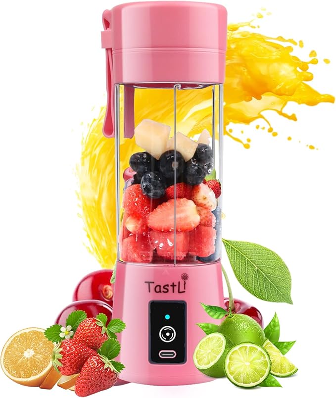 Portable Blender, Mini Personal Blender Bottles for shakes and smoothies,with USB Rechargeable On The Go Mixer Electric Blender juicer Cup for Fruit Juice Protein mixes (Pink)
