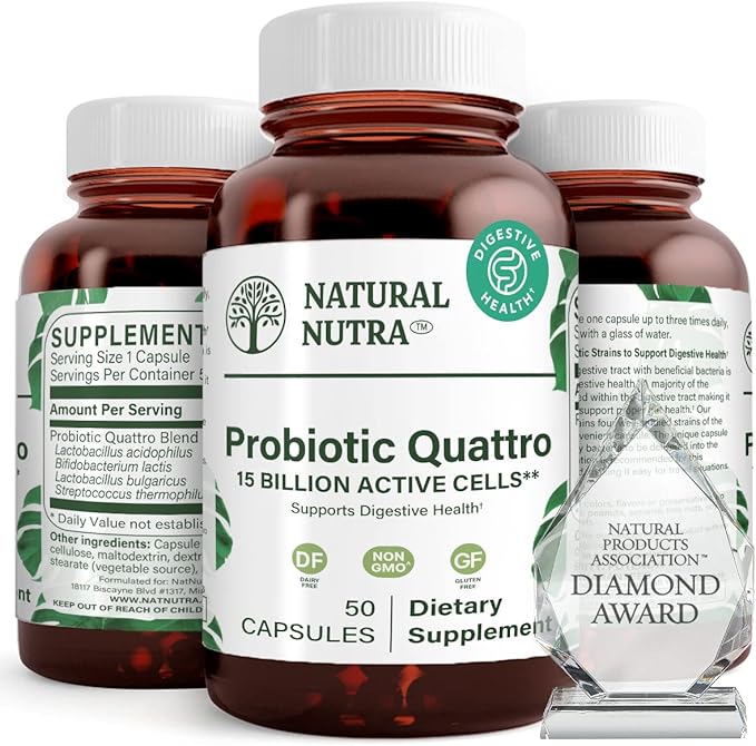 Natural Nutra Probiotic Quattro Supplement for Men & Women, Enhance Your Digestive Function, Improve Your Health, 50 Capsules