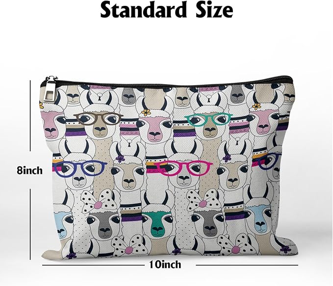 Cafl Modern Alpaca Makeup Bag Llama Cosmetic Bag for Women Large Capacity Make Up Bag Portable Travel Toiletry Pouch Organizer 10 * 8inch