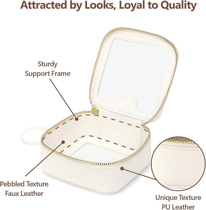 PACKISM Small Clear Makeup Bag - Pebbled Texture & Hard PU Leather Mini Makeup Bag for Purse, Cosmetic Travel Bag Car Bag for Essentials for Women Gift Daily Use (Cream Mini)