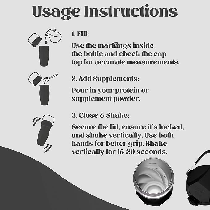 Shaker Bottle –26oz Double Wall Stainless Steel, No Mixing Tools Needed,Ideal for Protein Shakes,Water, Smoothies, Cocktails –Leak-Proof, Copper-Insulated, BPA-Free (Steel Commando)