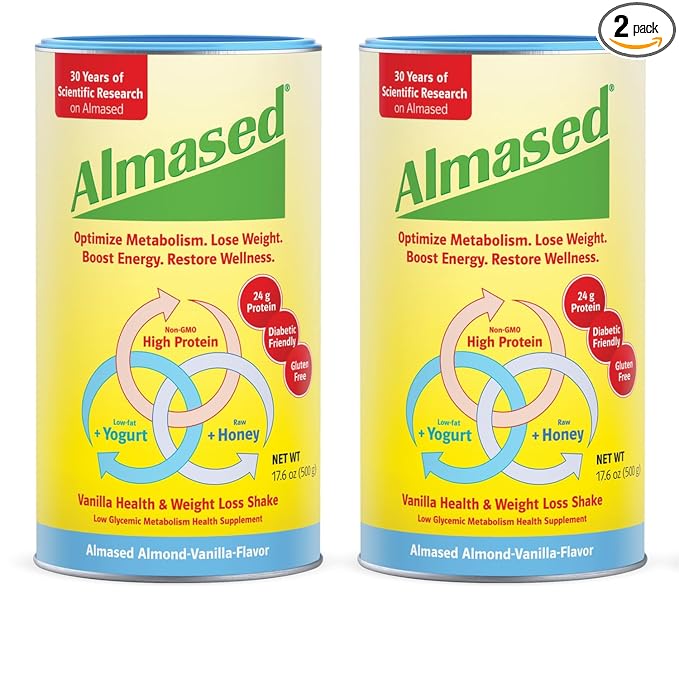 Almased Meal Replacement shakes – Gluten-Free, non-GMO Weight Management Powder – Vanilla Flavor, 17.6 oz (2 pack)