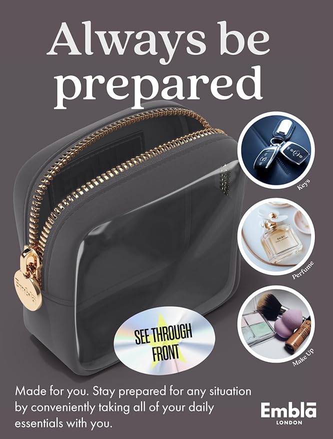 Embla Clear Cosmetic Bag Makeup Case, Clear Zipper Make Up Pouch and Toiletry Travel Tote, Cute Skincare Pouches for Women Girls, Preppy Purse Cosmetic Organizer, Mini Makeup Bags, Grey