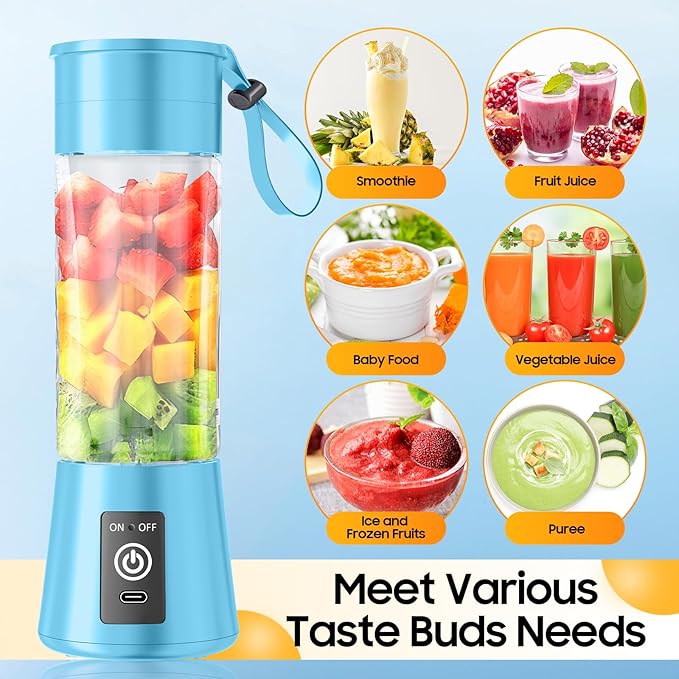 Portable Personal Size Mini Blender - 2025 Upgraded Cordless Blender for Smoothies & Shakes, Type-C Rechargeable, 380Ml Traveling BAP Free Juicer Cup for Sports/Travel/Home, 20000Rpm/Min Speed