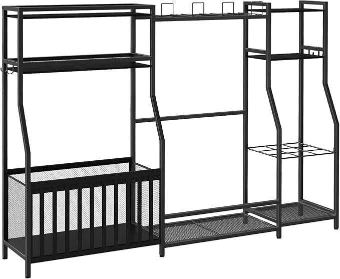 Sports Equipment Storage for Garage, Large Size Garage Storage,78.3" Ball Storage Rack, Sports Equipment Organizer with Hooks, Ball Holder for Football, Basketball, Black BEHB17201