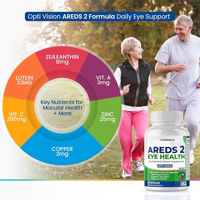 AREDS 2 Eye Vitamins - Lutein, Zeaxanthin, Bilberry, Astaxanthin Mineral Vision Supplement - Supports Eye Strain, Dry Eyes, Pressure, and Vision Health - Made in USA (60ct (Pack of 1))