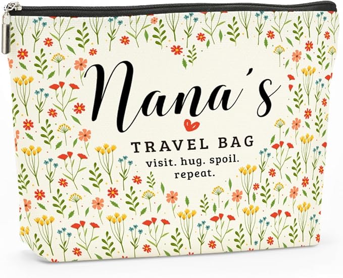 Nana's Travel Bag Mothers Day Makeup Bag Nana Grandma Gifts Grandma Birthday Gifts Funny Coloful Floral Cosmetic Bag for Women Nana Gigi Mimi Nanny Granny Chirstmas Appreciation Retirement Gifts