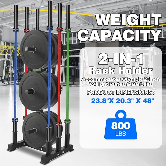 Olympic Weight Plate Rack Plate Trees for Bumper Plate Storage, 2 Inch Weight Plate Tree and Vertical Barbell Holder for Home Gym, 4-Pegs 6-Pegs Olympic Weight Tree, Capable of Holding Up to 880LB
