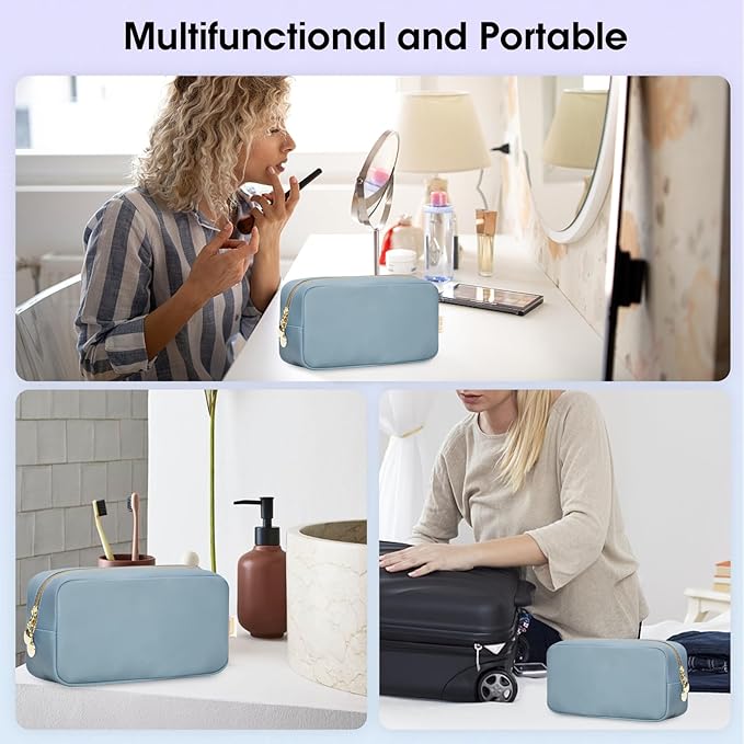Wandering Nature Makeup Bag for Purse Cosmetic Bags for Women Make Up Organizer Travel Pouch Pencil Case with Slip-in Pockets Vegan Leather,Patent Pending