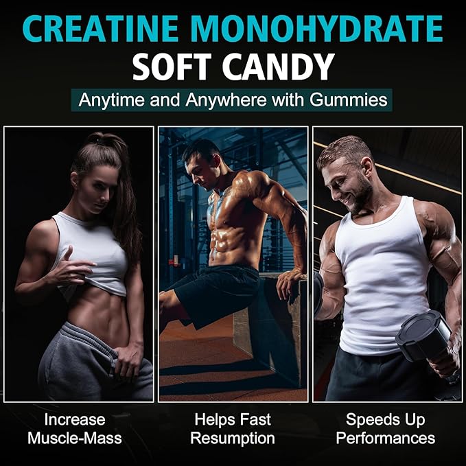 Creatine Monohydrate 6200 mg Soft Gummies for Men and Women - with Taurine and Vitamin B12, Enhances Energy -Muscular - Endurance - Vegetarian - Workout Supplement - Blueberry Gummies(120 Count)