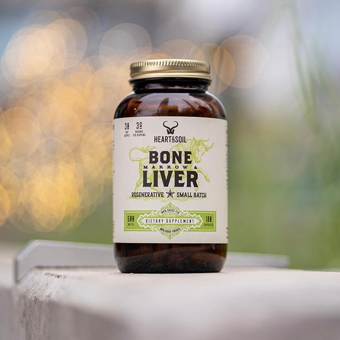 Heart & Soil Grass-Fed Bone Marrow & Liver Supplement - Desiccated Organ Supplements to Enhance Mood, Bone, Joint, Tissue, & Skin Health - 180 Capsules