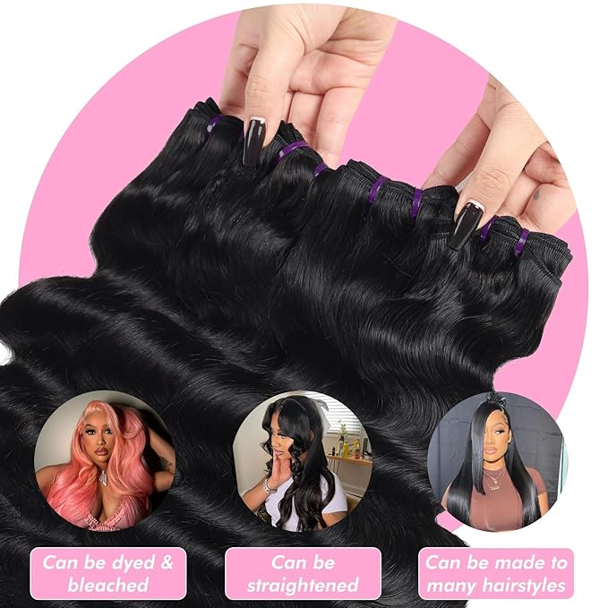 Beauty Queen Body Wave Bundles Human Hair (18 16 14 Inch) 16A Brazilian Virgin Human Hair Bundles 100% Unprocessed Weave 3 Bundles Full And Thick Remy Hair Extensions Natural Color
