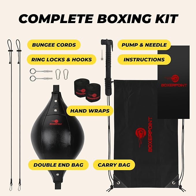 Boxerpoint Bag for Boxing - Premium Punching Bags - Durable PU Leather & Adjustable Cords Double Ended Punching Bag, Speed Bags for Adults & Kids, Boxing Equipment