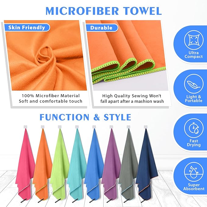 HOEAAS 2 Pack Microfiber Camping Towels