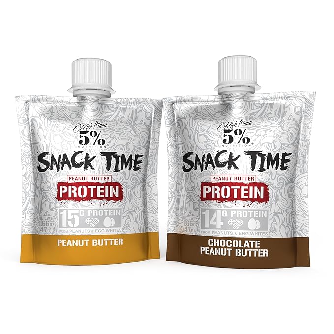 Rich Piana 5% Nutrition Snack Time | Squeezable Protein Shots | High Protein Snack Pouches | Convenient, Real Food Protein from Peanuts & Egg Whites | 10-Count (Peanut Butter)