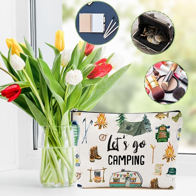 Camping Gifts Makeup Bag Camping Gift Cosmetic Bag Camping Accessories for Women Girls Camping Lovers Friend Sister Daughter Travel Organizer Zipper Pouch Graduation Birthday Friendship Gifts