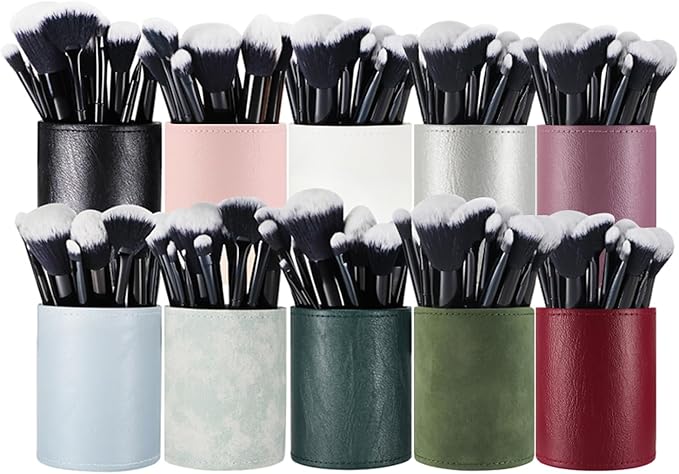 Portable Makeup Brush Case,Pu Leather Makeup Brush Holder with Button,Travel Cup Storage Dustproof Makeup Cosmetic Bags for Women (Purple)