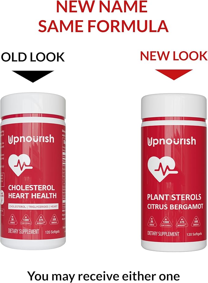 UpNourish Citrus Bergamot, Plant Sterols and Stanols Supplement, Support Heart Health with CoQ10, Omega 3, Olive Leaf Extract, Turmeric Curcumin, Black Garlic and Niacin - 120 Softgels