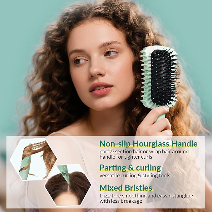 Curl Defining Brush, Volume Curly Hair Brush Products for Effortlessly Detangling Shaping and Styling Women's Men's Curls on All Wet or Dry Hair Types, Reduces Frizz (Marble Green)