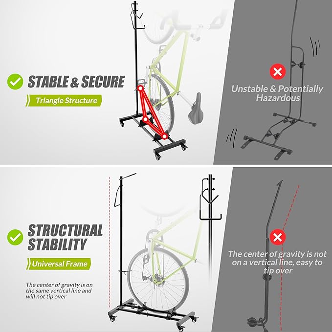 Vertical Bike Parking Stand - Adjustable Height for 29"Wheels, Space-Saving & Freestanding Bike Rack for MTB/Road Bikes,No-Drill Installation Indoor Bike Storage for Apartments & Garages
