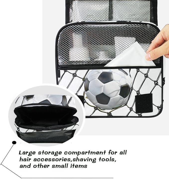 senya Hanging Travel Toiletry Bag Kit Boys Makeup Case Cosmetics Organizer for Men Women (Football)