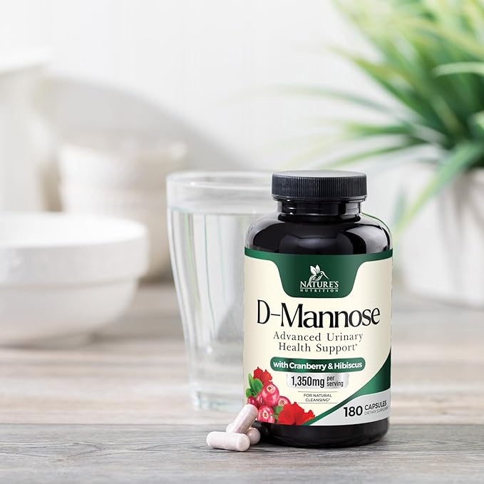 DMannose Pills with Cranberry 1350mg Advanced Formula - Effective Natural Bladder, Urinary Tract Health Support, Flush Impurities - D Mannose Supplements for Women & Men, Non-GMO, Vegan - 180 Capsules