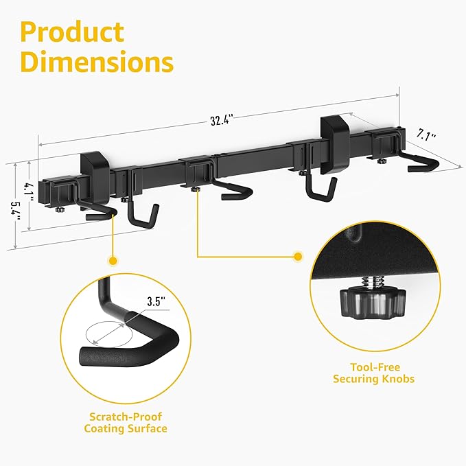 monTEK Enhanced Bike Storage Rack, Adjustable 3-Bike and 2-Helmet Hangers for Indoor Bike Storage, Customizable for Various Bike Sizes, Heavy-Duty Steel Bike Wall Mount, Max Load 209lbs, 32-in