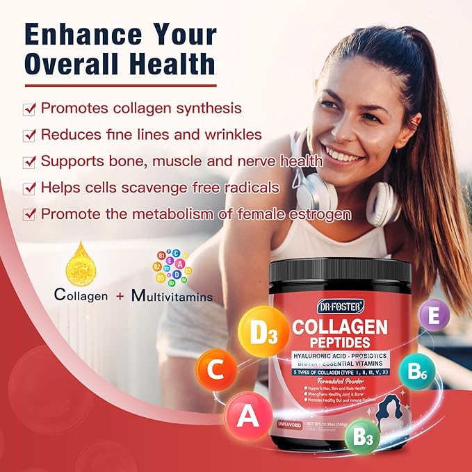 Collagen-Peptides-Powder with Probiotics - 5 Types of Hydrolyzed Collagen Peptides with Hyaluronic Acid, Biotin & Multivitamins - Skin, Hair, Joint & Gut Support - 35 Servings