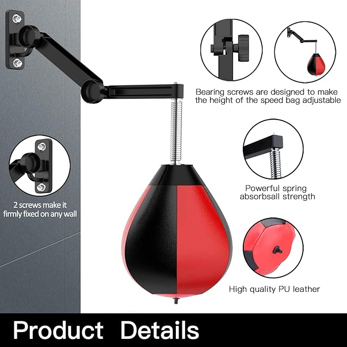 Speed Bag for Boxing,Punching Bag Wall Mount Height Adjustable Boxing Reflex Ball Speed Bag for Men&Women Kids Adults