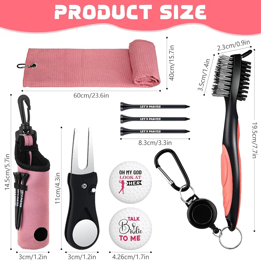 9 Pcs Golf Accessories Kit Golf Club Cleaning Kit Include Microfiber Towel, Cleaner Brush, Ball and Tee Holder, Divot Repair Tool, Ball Bag with Hook for Men Women Gifts