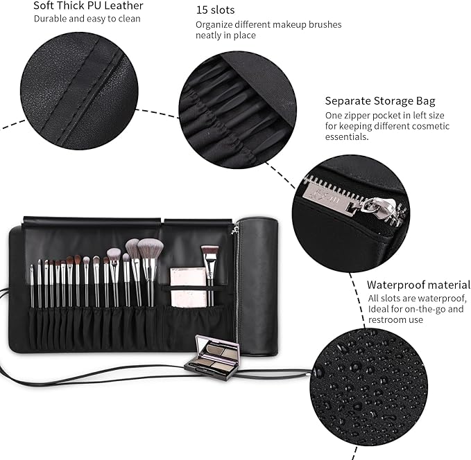 MSQ Makeup Brush Bag Travel Makeup Brush Case Makeup Brush Holder Organizer Cosmetic Bag Portable Roll Up Brush Storage Bag for Makeup Brushes and Cosmetic Essentials (Only Bag)