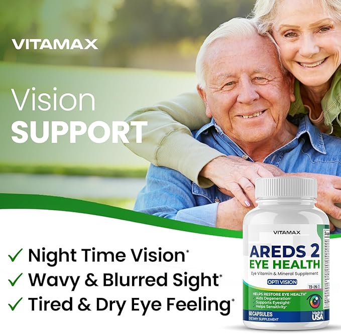 AREDS 2 Eye Vitamins - Lutein, Zeaxanthin, Bilberry, Astaxanthin Mineral Vision Supplement - Supports Eye Strain, Dry Eyes, Pressure, and Vision Health - Made in USA (60ct (Pack of 1))