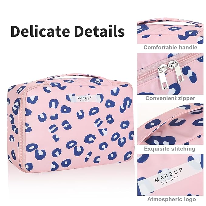 Travel Makeup Bag Cosmetic Bag Makeup Bag Toiletry bag for women and men (Pink Leopard)