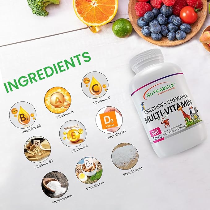 Children's Chewable – Multi Vitamin Tablets – Assorted Animal shapes And Flavors – 500 count.