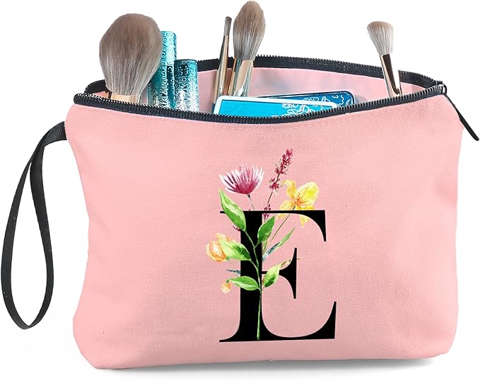 SEAMOON Women Birthday Unique Bride to be Bridal Shower Initial Gifts for Mom Sister Friend Her Teacher Aunt Makeup Cosmetic Bag with Mirror Mothers Day Christmas Graduation E