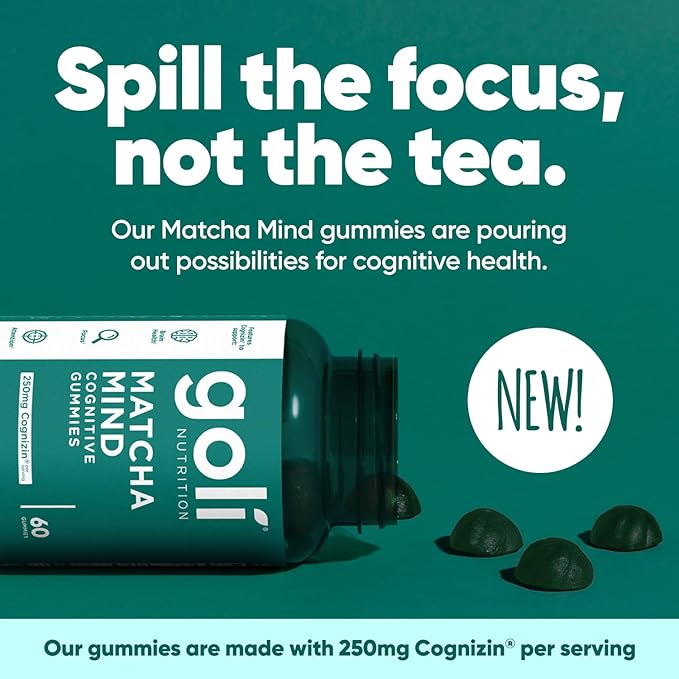Goli Matcha Mind Gummies - 300 Count - Green Tea Leaves Powder with Cognizin for Focus, Attention and Brain Health, Vegan, Non-GMO, Gluten-Free & Gelatin Free.