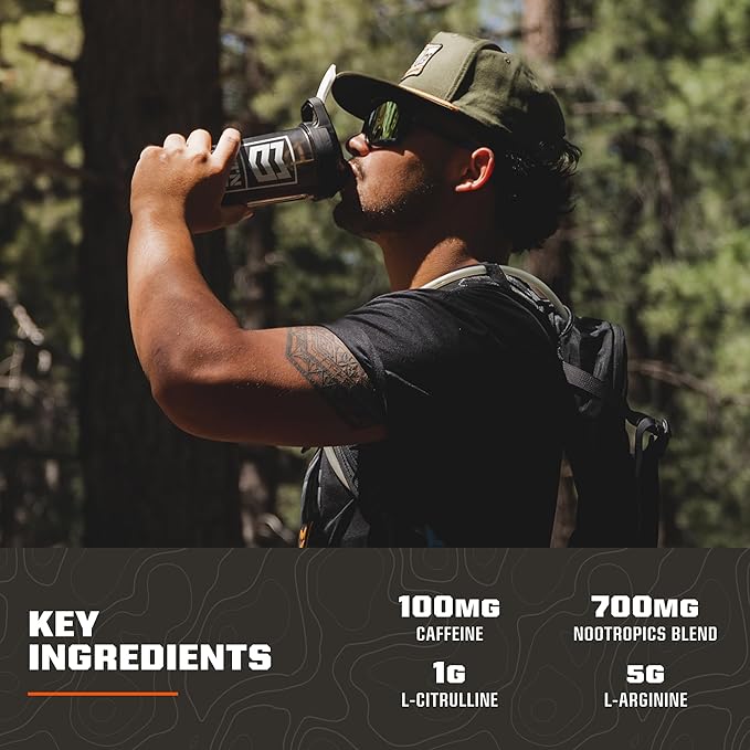 MTN OPS Ignite Lite Supercharged Energy Drink Mix - 100mg Caffeine, 45-Serving Tub, Pink Citrus Flavor