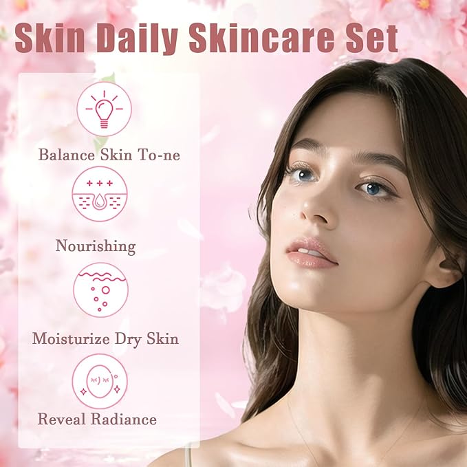 Skincare Set Sakura Women Skincare Gifts for Teen Girls - Travel Essentials for Women - Skin Care Set with Makeup Remover,Face Wash,Moisturizer,Face Mask - Face Care Set for Women (10PCS, Sakura)
