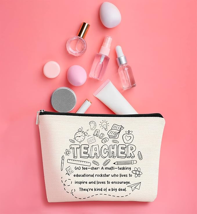 Teacher Survival Kit Bag - Makeup Bag for Women, Small Cosmetic Bag for Teacher Appreciation, Graduation & Birthday Gifts