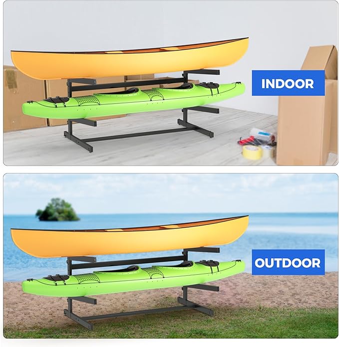 Kayak Storage Rack, Heavy Duty Adjustable Freestanding Kayak Stand with Wheels or Protection Pad for Kayaks, SUPs, Canoe and Paddleboard Kayak Rack for Indoor & Outdoor Use