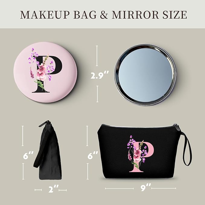 SEAMOON Happy Birthday Friendship Womens Bridesmaid Coolest Gifts for Sister Teacher Coworkers Personalized Travel Makeup Cosmetic Bag with Mirror Valentines Mothers Day Christmas Graduation P