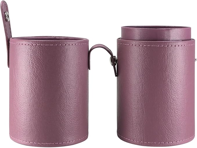 Portable Makeup Brush Case,Pu Leather Makeup Brush Holder with Button,Travel Cup Storage Dustproof Makeup Cosmetic Bags for Women (Purple)