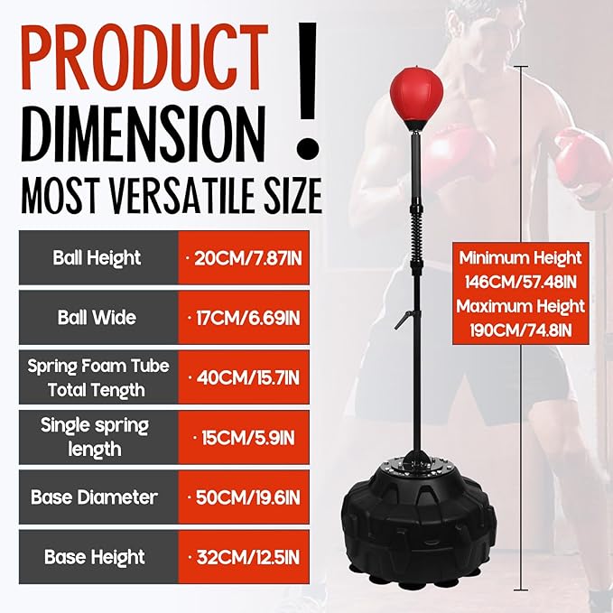 Speed Bar with Stable Base - MMA High Energy Spring - Reflex Bag Free Standing Boxing Bag with Adjustable Height & Durable Stress Relief Ball for Fitness Enthusiasts!(red)