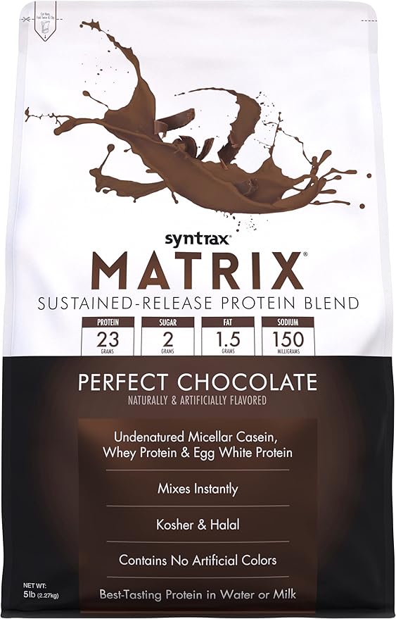 Syntrax Nutrition Matrix Protein Powder, Sustained-Release Protein Blend, Perfect Chocolate, 5 lbs