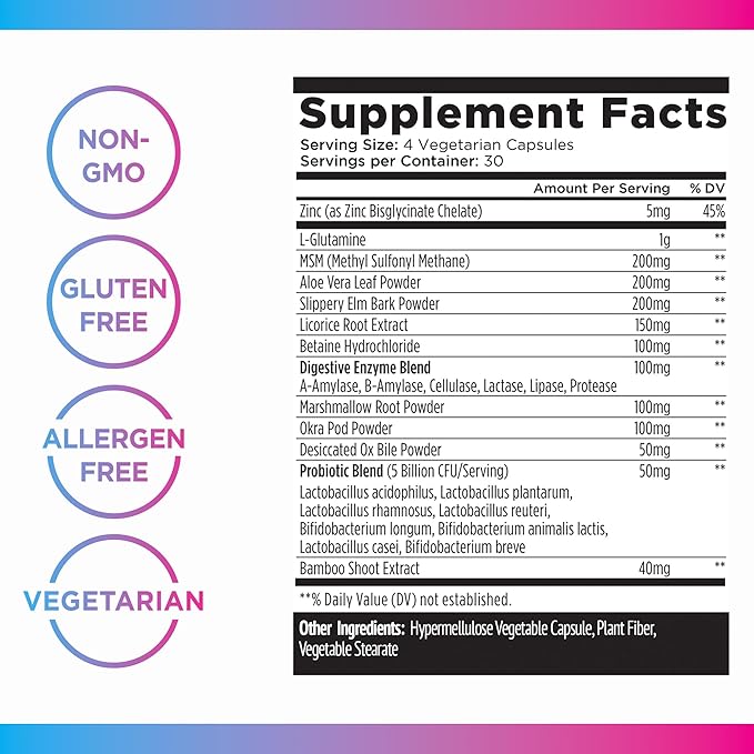 Livingood Daily Gut Cleanse Detox for Women & Men, GI Support (120 Vegetarian Capsules) - Gut Pills for Detox Cleanse with MSM, L-Glutamine, & Digestive Enzyme - Gluten-Free, Non-GMO, & Allergen-Free