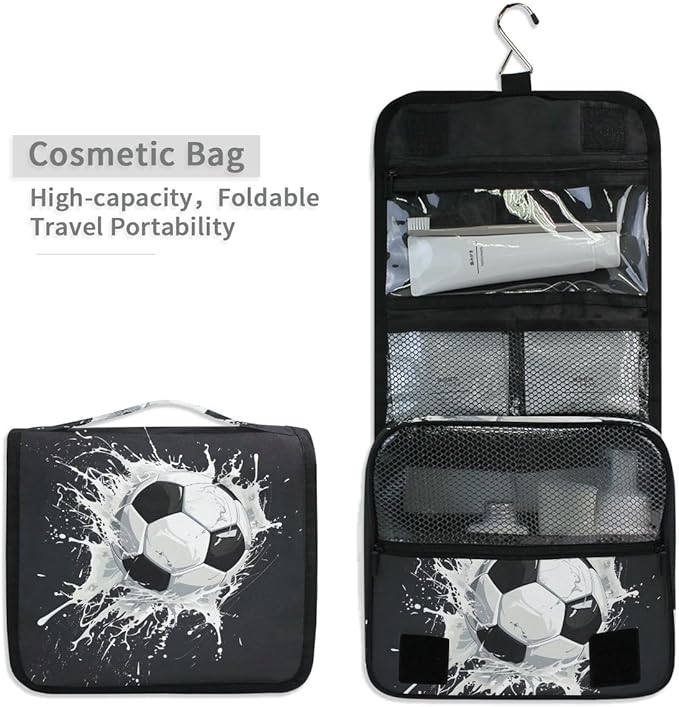 senya Hanging Travel Toiletry Bag Kit Boys Makeup Case Cosmetics Organizer for Men Women (Soccer Ball)