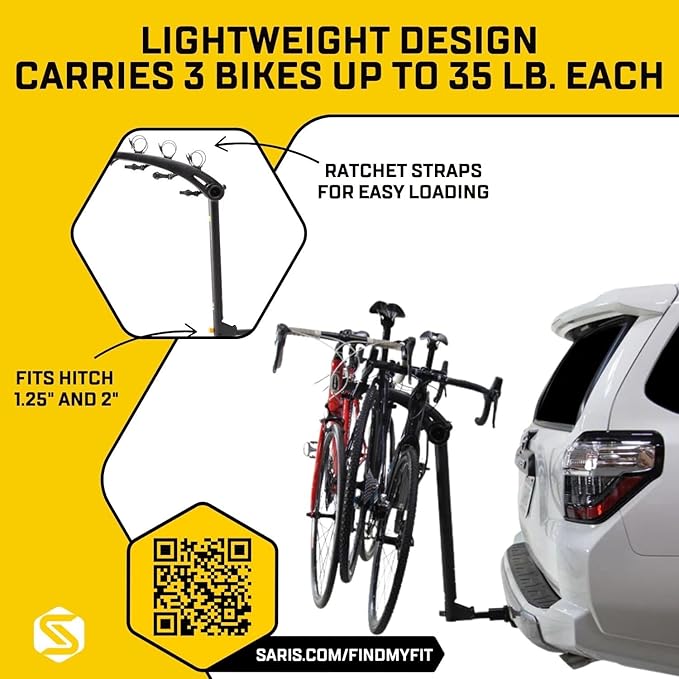 Saris Bones 3-Bike Hitch Rack Bicycle Carrier, with Easy Fold Design and Tilting Base
